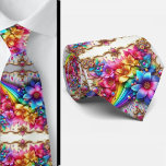Gravata Flamboyant Neck Tie | Rainbow Flowers Faux Glitter<br><div class="desc">Make an unforgettable entrance with this Flamboyant Rainbow Flowers Neck Tie, a vibrant celebration of color, confidence, and expressive style. Bursting with richly saturated rainbow hues and bold floral detail, this design transforms a classic accessory into a true statement piece. The dynamic blend of bright petal, gemstone diamonds and flowing...</div>