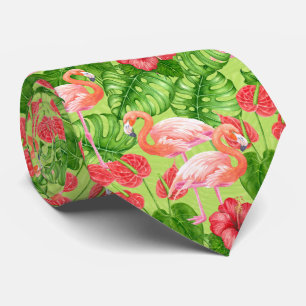 Gravata Flamingo birds and tropical plants