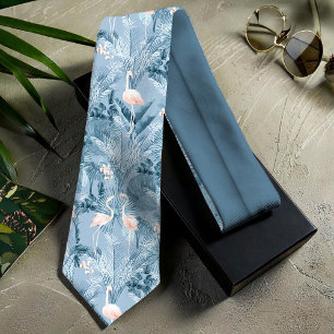 Gravata Flamingo Orchid Tropical Pattern Blue ID868