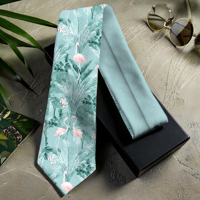 Gravata Flamingo Orchid Tropical Pattern Teal ID868 (Criador carregado)