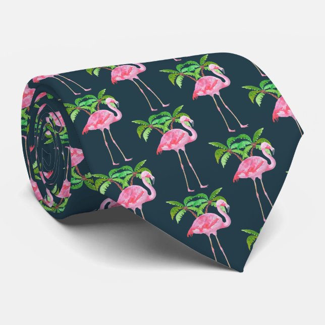 Gravata Flamingo Rosa com Palmeiras (Rolled)