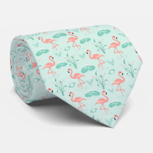 Gravata Flamingo Tropical Rosa Verde Passaro
