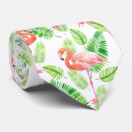 Gravata Flamingos e folhas tropicais