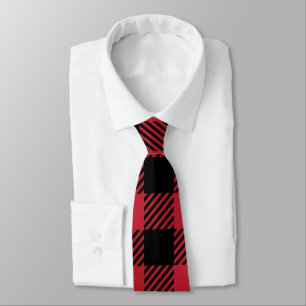 Gravata Flanela Xadrez Búfalo Vermelho e Preto Rústico