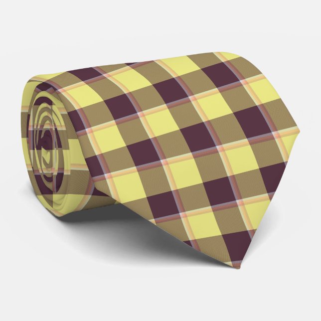 Gravata Flax and Livid Brown Plaid Neck Tie (Rolled)