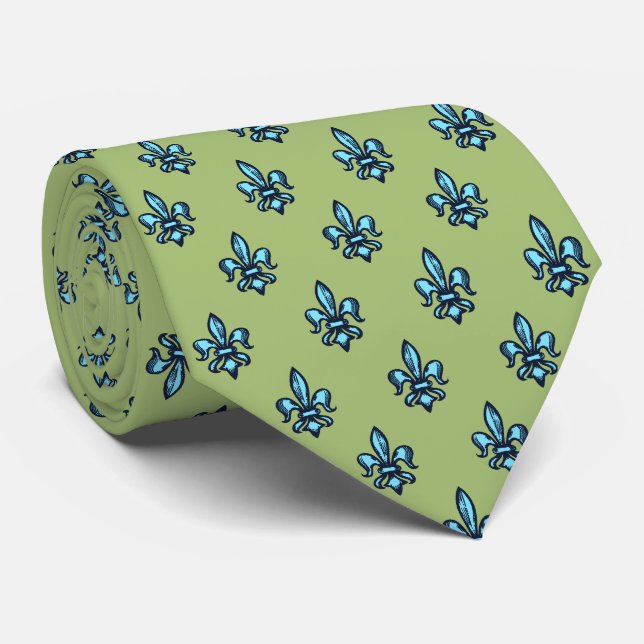 Gravata Fleur-de-lis Heraldic Moss Green (Rolled)