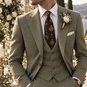 Gravata Fleur De Lis Marrom Escuro Padrão Damask Herança