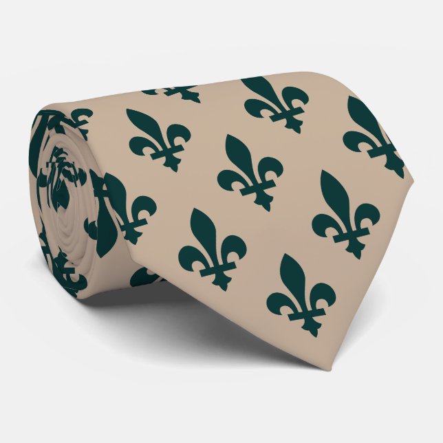 Gravata Fleur de Lis Pattern, Real Verde Francês em Creme (Rolled)