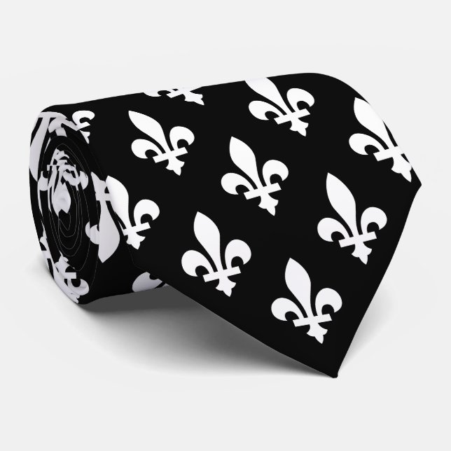 Gravata Fleur de Lis Pattern, Royal French, branco a preto (Rolled)