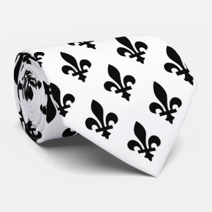 Gravata Fleur de Lis Pattern, Royal French, preto em branc