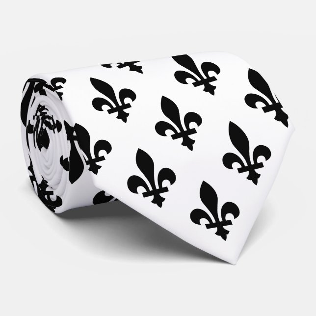 Gravata Fleur de Lis Pattern, Royal French, preto em branc (Rolled)