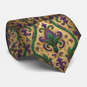 Gravata Fleur De Lis Verde Roxo Dourado Carnaval Antigo