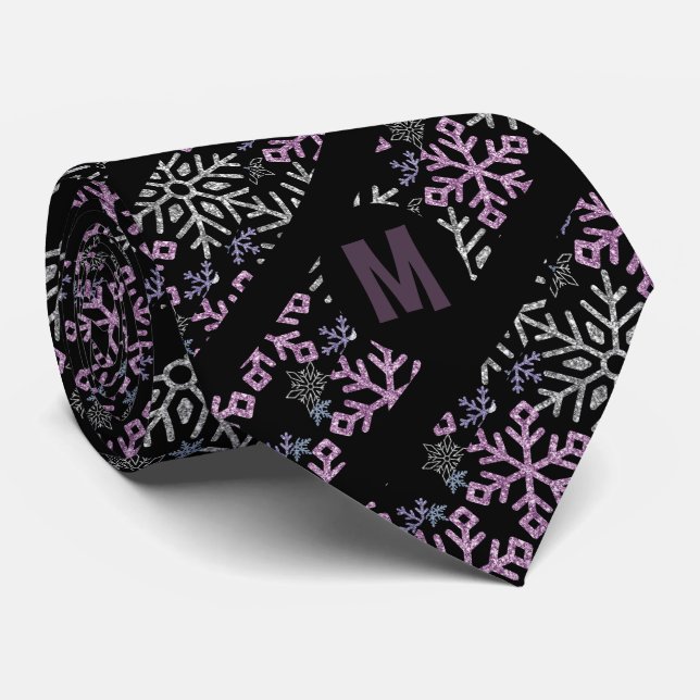 Gravata Floco de neve Prata de Natal Roxo (Rolled)