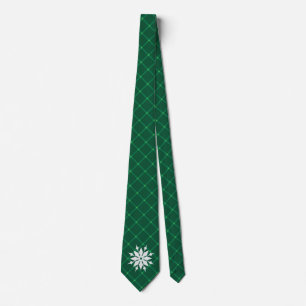 Gravata Floco de neve xadrez verde-escura Férias de invern