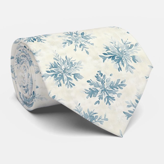 Gravata Flocos de Neve Aquarela Azul (Rolled)