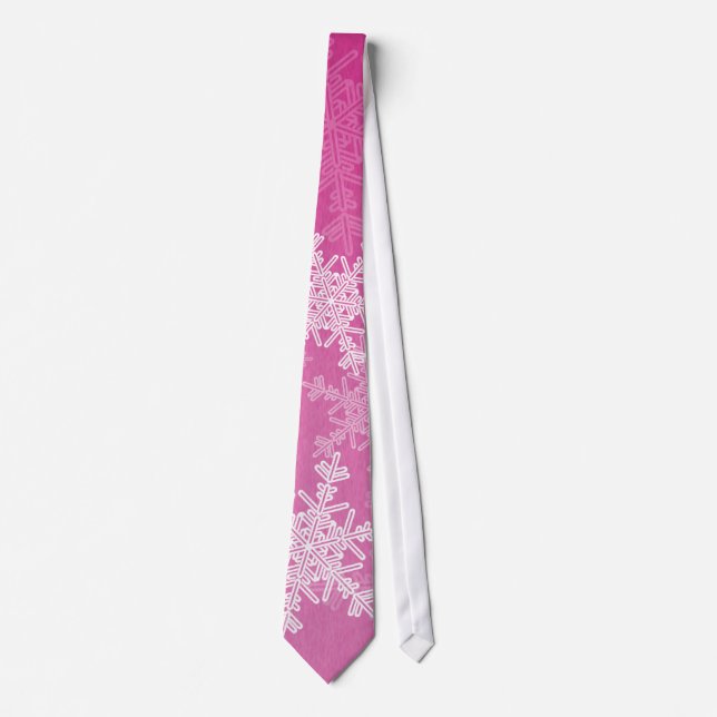 Gravata Flocos de neve brancos cor-de-rosa, nome de Natal  (Frente)