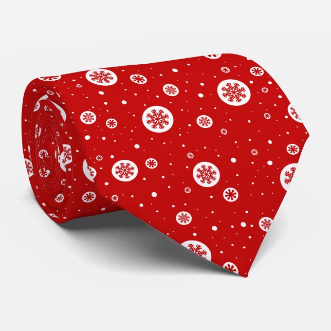 Gravata Flocos de neve e padrão de neve do Natal vermelho  (Rolled)