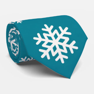 Gravata Flocos de Neve Natalinos em Azul Turquesa e Branco