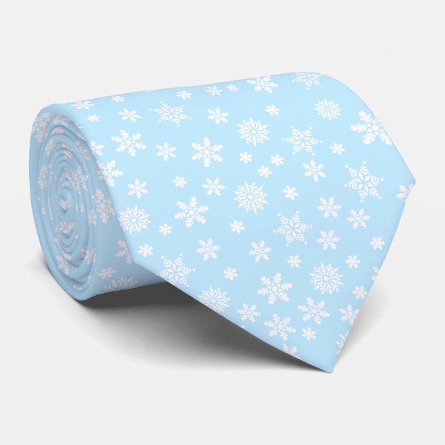 Gravata Flocos de Neve no Natal Azul (Rolled)