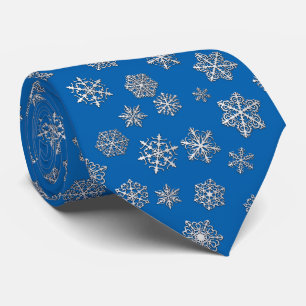 Gravata Flocos de neve prateados sobre fundo azul de cobal