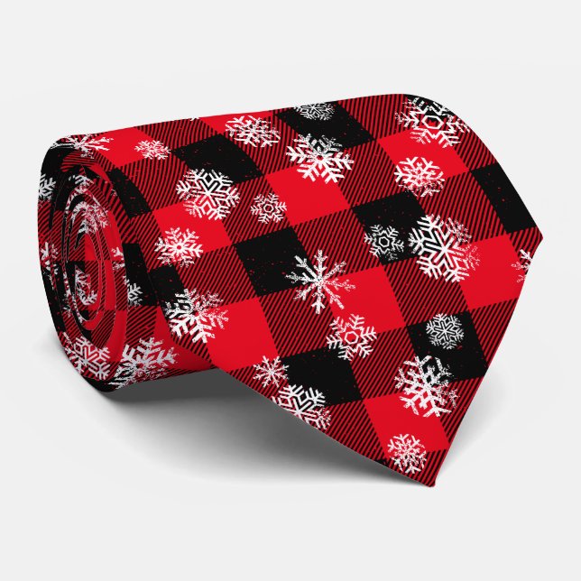Gravata Flocos de neve Red Buffalo Xadrez de Natal (Rolled)