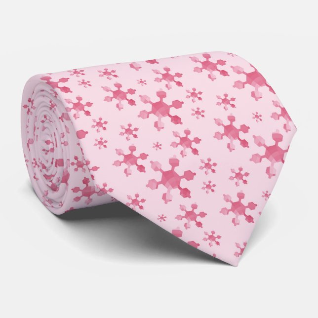 Gravata Flocos Geométricos de Neve - Rosa (Rolled)