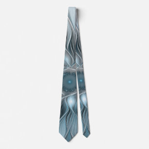 Gravata Flor Abstrata Alegre Azul Cinza Fractal Floral