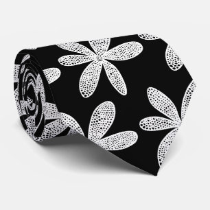 Gravata Flor bonito - Branco sobre Preto