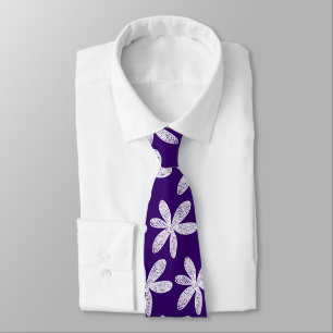 Gravata Flor Bonito - Branco sobre Violeta Profunda