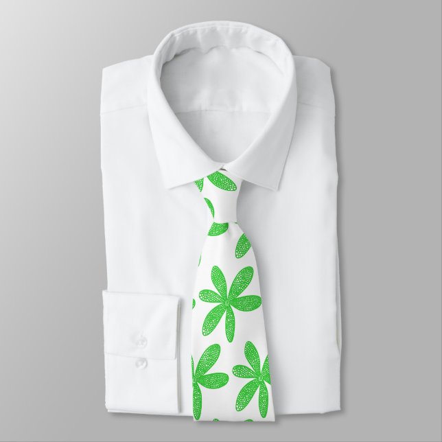 Gravata Flor bonito - Primavera verde em branco (Amarrado)