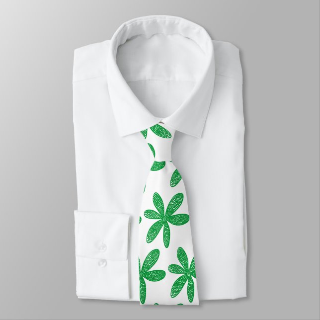 Gravata Flor bonito - Verde-Grama em Branco (Amarrado)