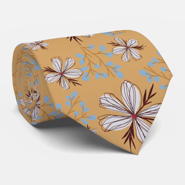 GRAVATA FLOR BRANCA, FUNDO BEGE (Rolled)
