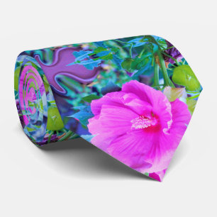 Gravata Flor cor-de-rosa elegante do hibiscus com folha do