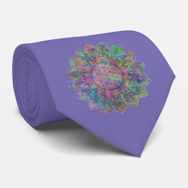 Gravata Flor da Vida - Mandala Indiana 7c (Rolled)