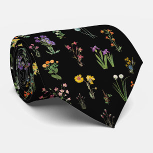 Gravata Flor de Água Preta Floral Botânico