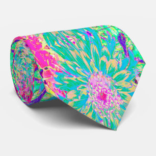 Gravata Flor de Dália Decorativa Verde Turquesa e Rosa Que