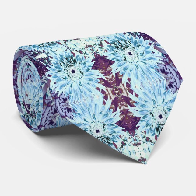 Gravata Flor de Dália Verde-Menta e Azul-Turquesa (Rolled)