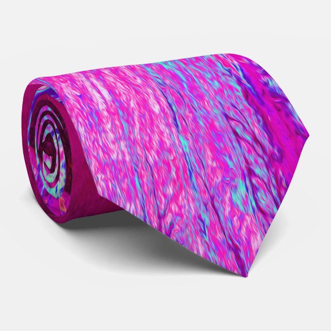 Gravata Flor de Hibisco Roxa e Magenta Psicodélica (Rolled)