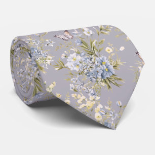 Gravata Flor de jardim de primavera cinza azul pastelhada