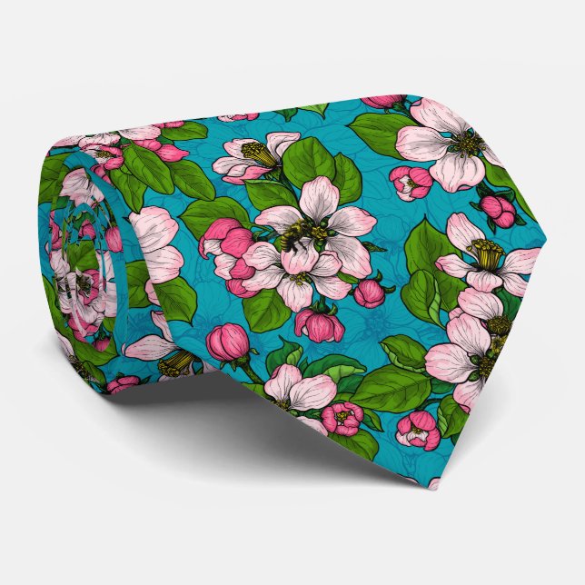 Gravata Flor de maçã em turquesa (Rolled)