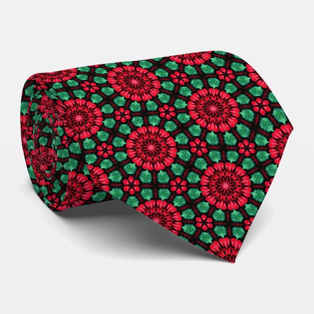 Gravata Flor de Natal Vermelha e Verde (Rolled)