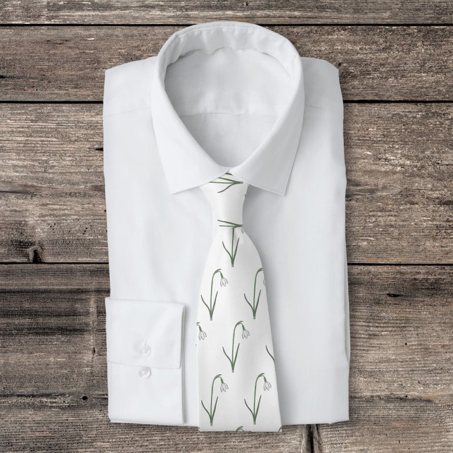 Gravata Flor de Pastel de Neve Botânica (Botanical Snowdrop Neck Tie)