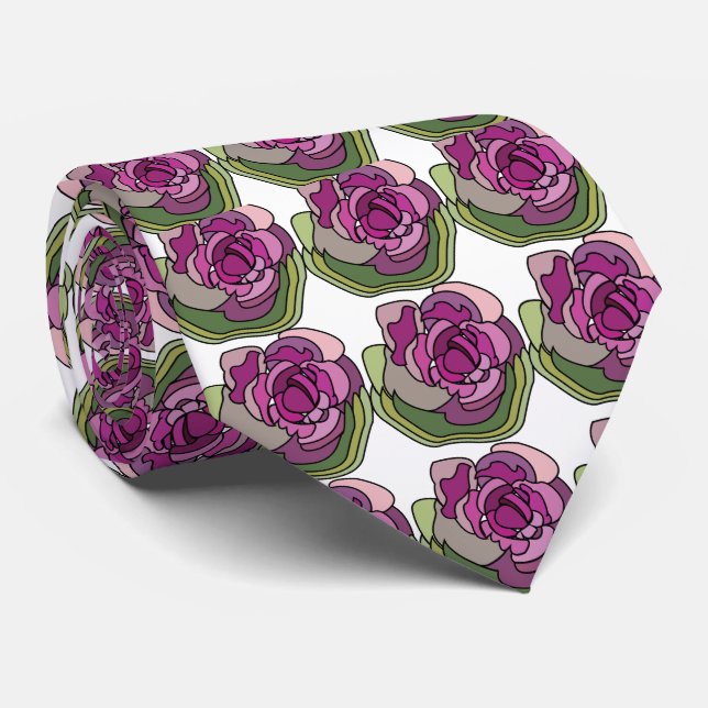 Gravata Flor Floral Verde Roxo (Rolled)