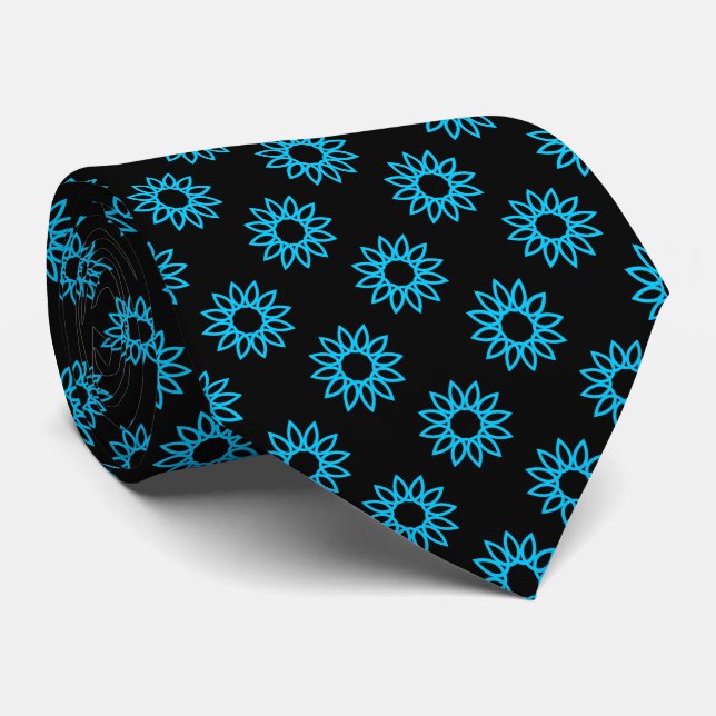 Gravata Flor Geométrico 01 - Azul-céu a preto (Rolled)