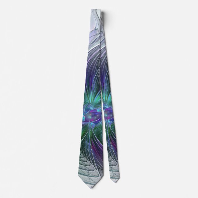 Gravata Flor Moderna Abstrata Fractal Roxa Verde (Frente)