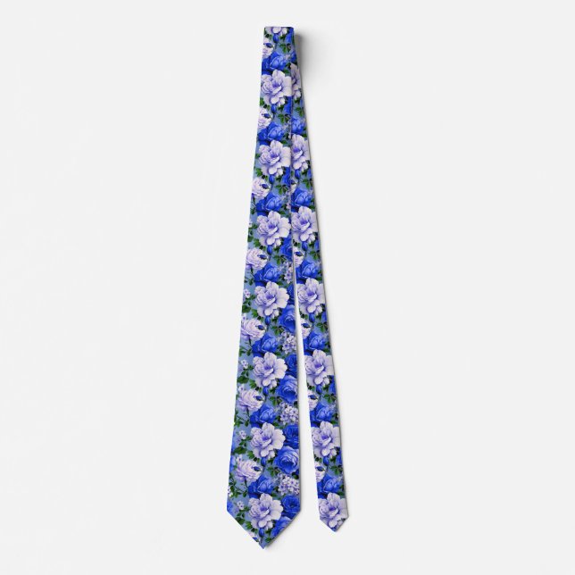 Gravata Flor Rosa Azul Grande Retro (Frente)