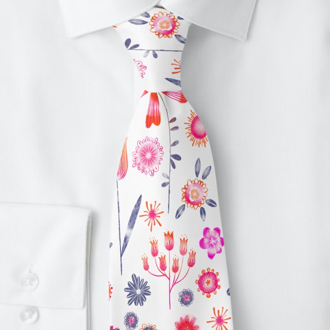 Gravata Flor Selvagem Escandinava Moderna (Modern Scandinavian Wildflower pattern art neck tie)