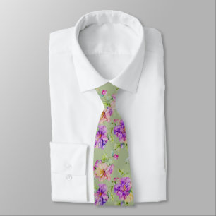 Gravata Florais em aquarela rosa roxo elegante
