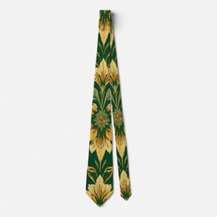 Gravata Floral Amarelo Vintage em Verde, Botânico Elegante