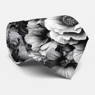 Gravata Floral Antiquado Monocromático com Borboletas